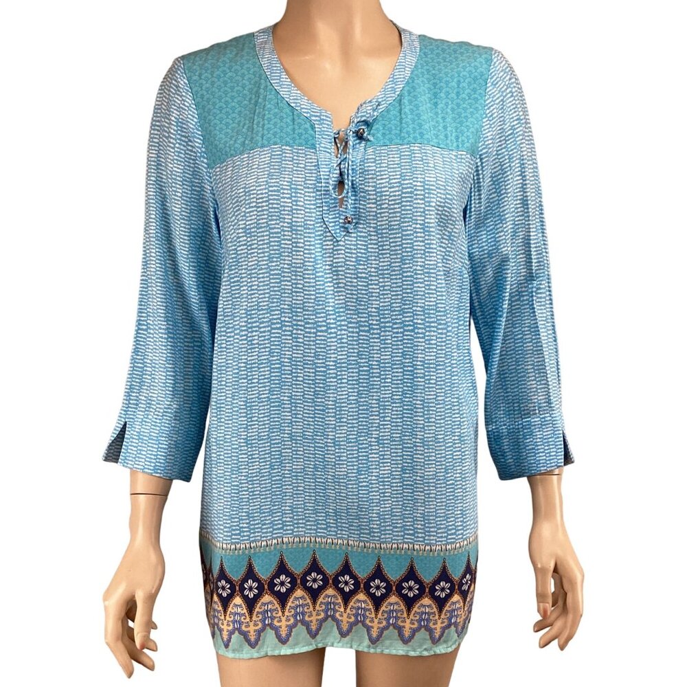 J Jill Top Size XS Xsmall‎ NWT Aegean Tunic Womens Blue Patterned Geometric